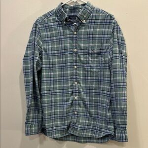 Vineyard Vines Class Fit Men's Green and Blue  Plaid Shirt. Size M.